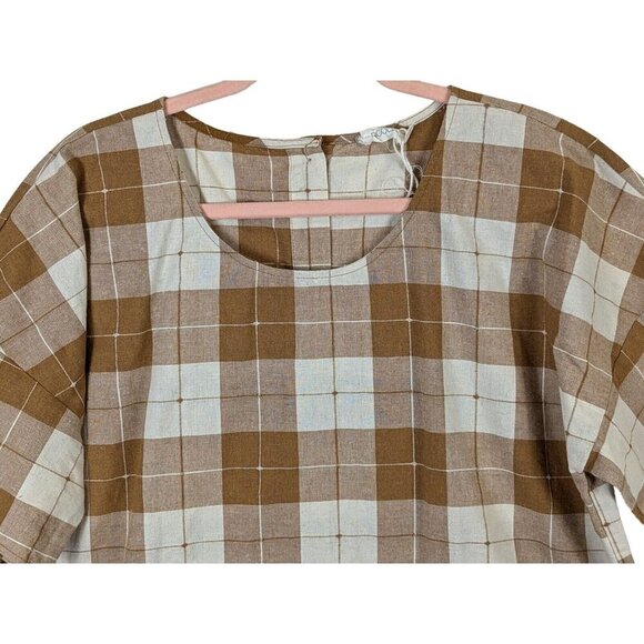 Roolee Top Women size XXL Plaid Swiss Dot Check Blouse Back Button Cottagecore - Picture 3 of 10